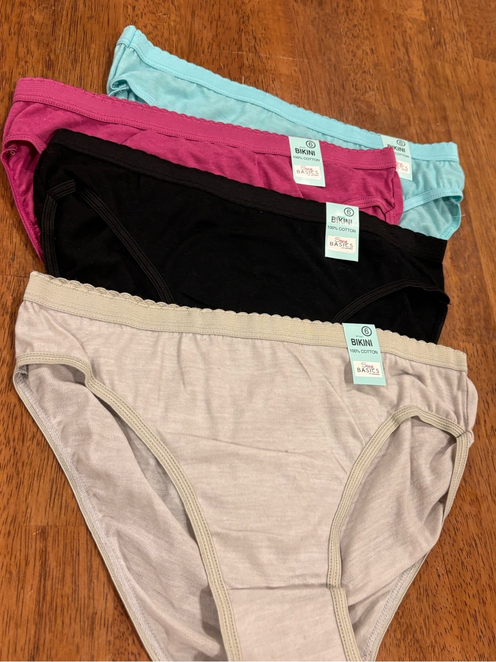 Basics Bikini Cotton Blend Panty - Black, Pink, Aqua, Light Gray
